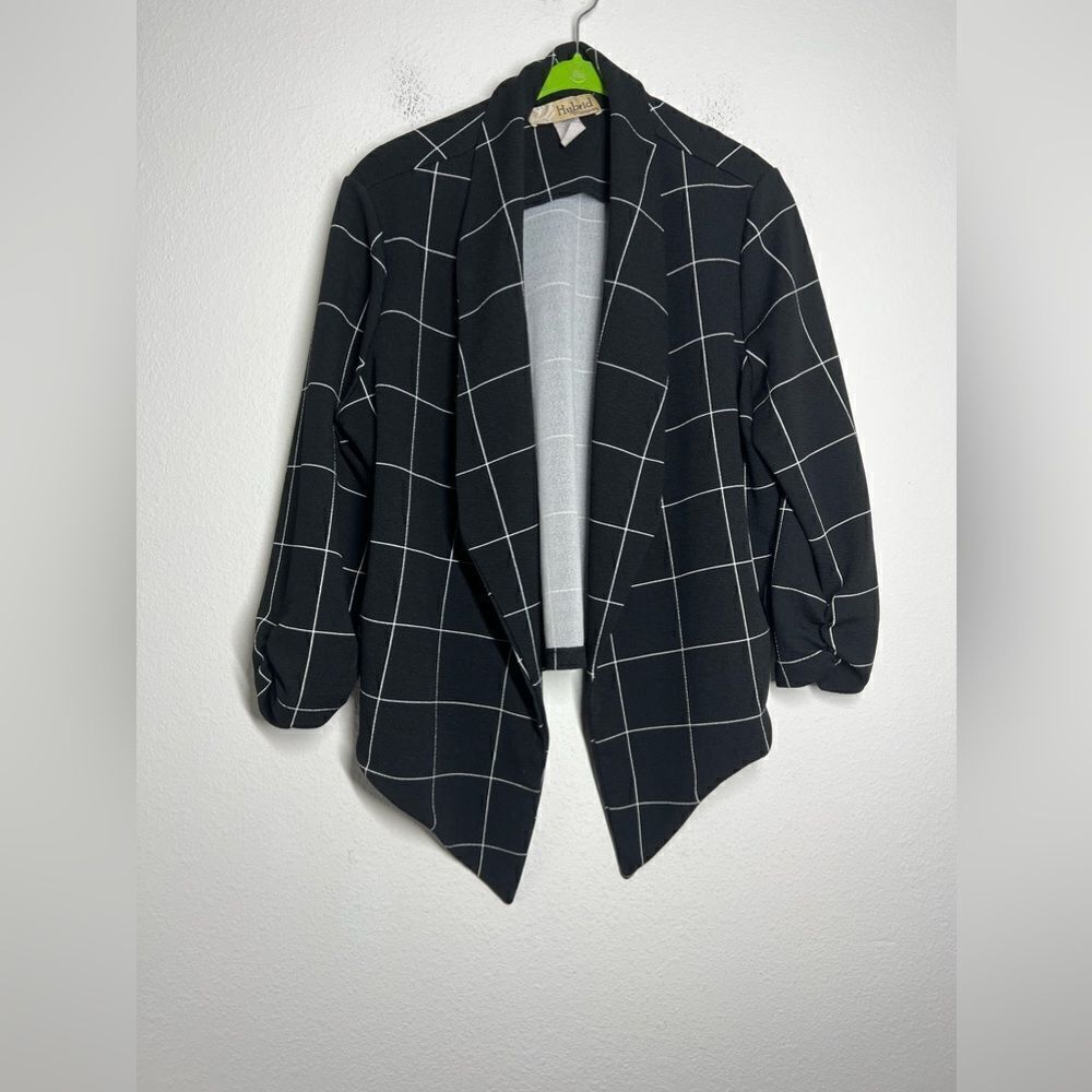 Hybrid & Company Plaid Black and White Open Front Women’s Cardigan Blazer Sz XL